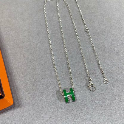 [AuraEcho Jewelry]POP H GREEN NECKLACE SILVER AND GOLD