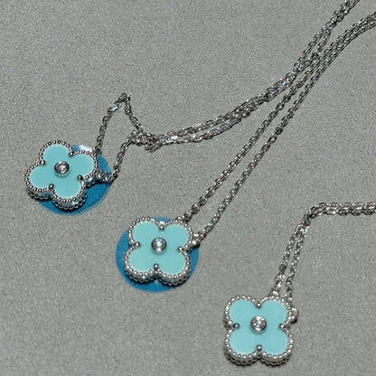 [AuraEcho Jewelry]CLOVER 1 DIAMOND LIGHT BLUE SILVER NECKLACE