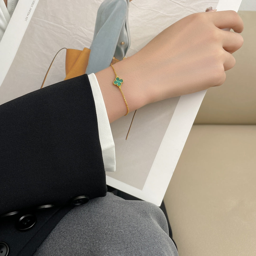 [AuraEcho Jewelry]CLOVER BRACELET MALACHITE 1 MOTIF