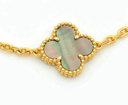 [AuraEcho Jewelry]CLOVER 5 MOTIF GRAY MOP DIAMOND BRACELET