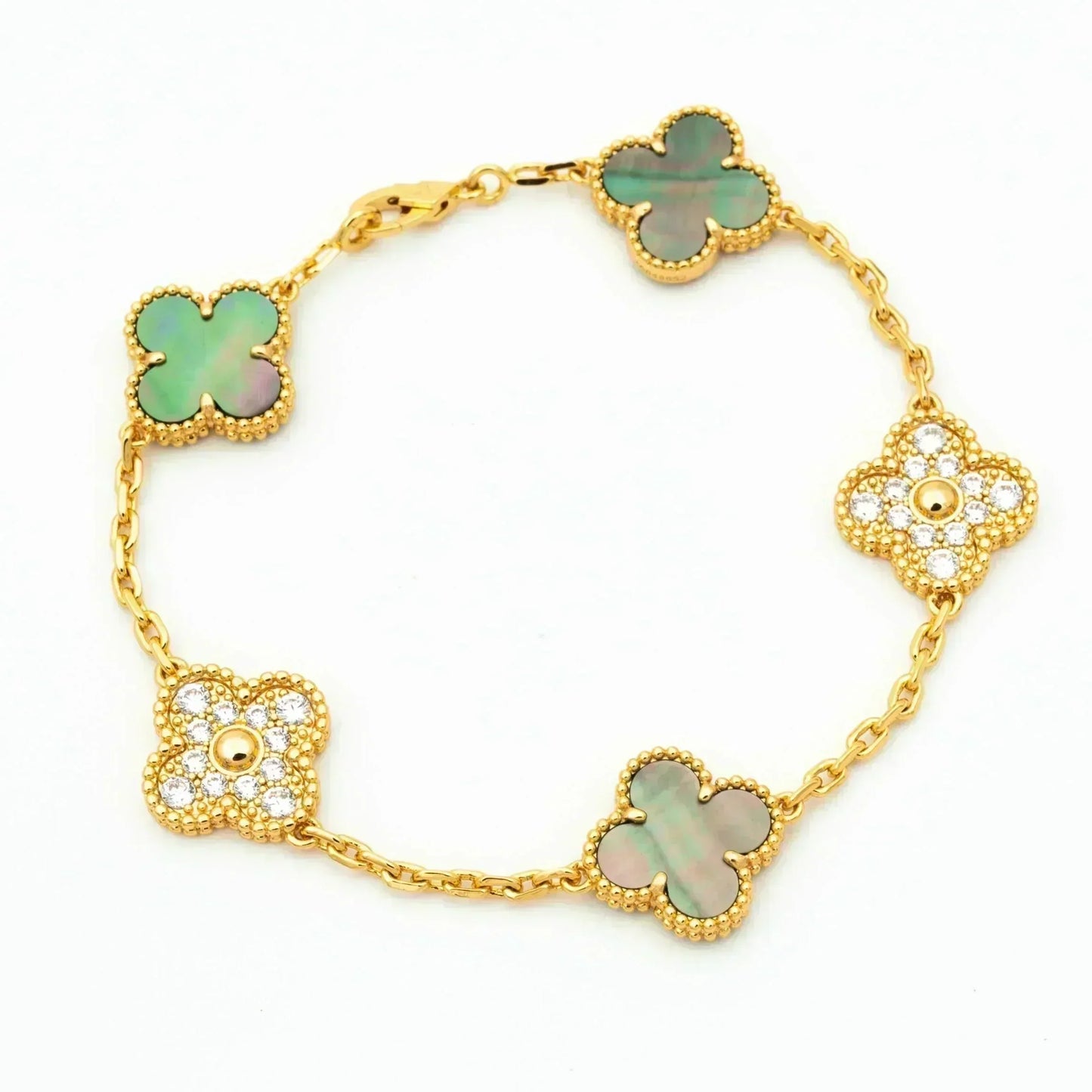 [AuraEcho Jewelry]CLOVER 5 MOTIF GRAY MOP DIAMOND BRACELET