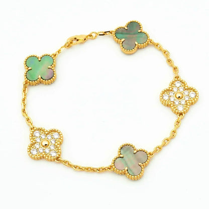 [AuraEcho Jewelry]CLOVER 5 MOTIF GRAY MOP DIAMOND BRACELET