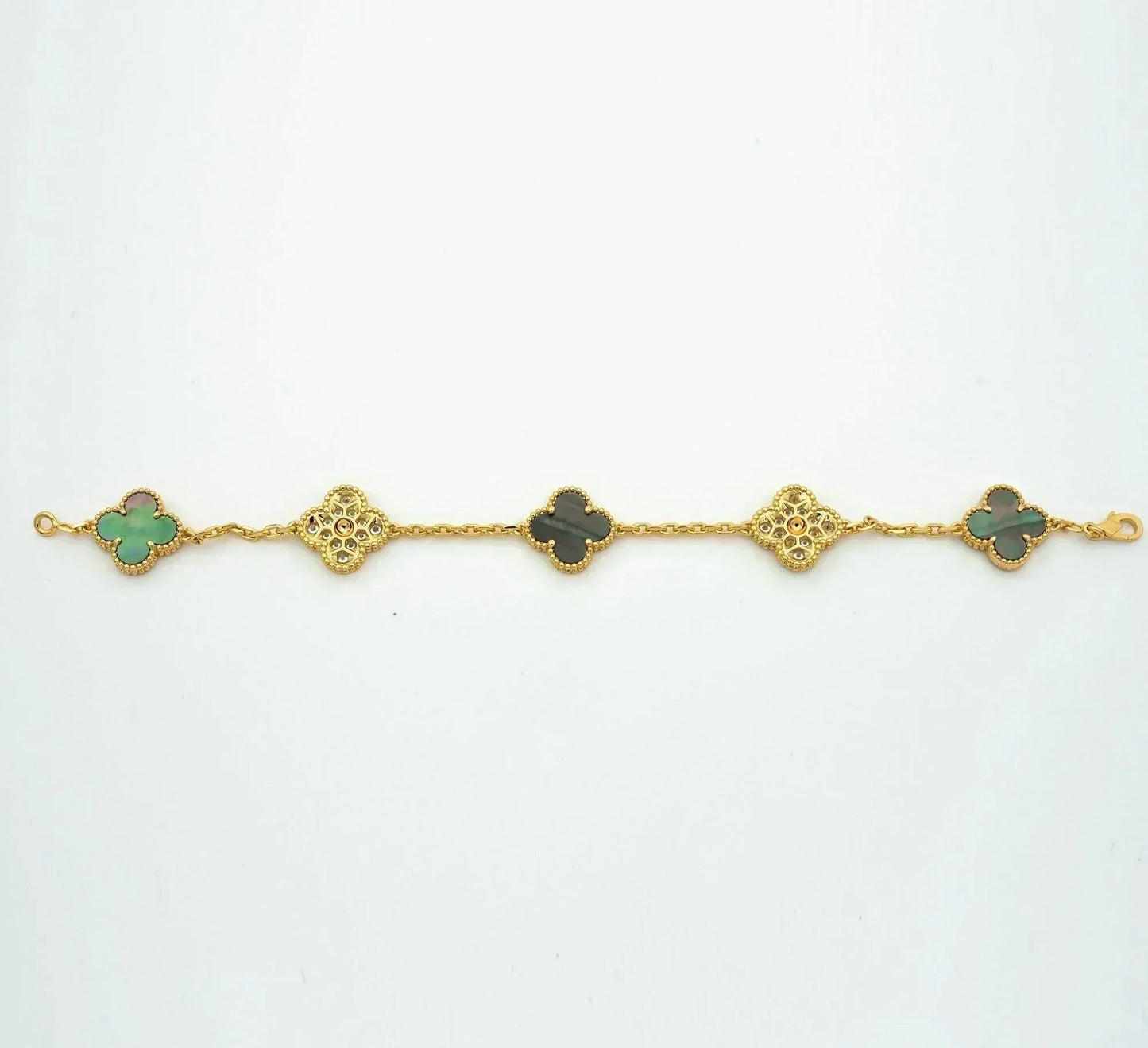 [AuraEcho Jewelry]CLOVER 5 MOTIF GRAY MOP DIAMOND BRACELET