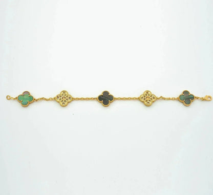 [AuraEcho Jewelry]CLOVER 5 MOTIF GRAY MOP DIAMOND BRACELET