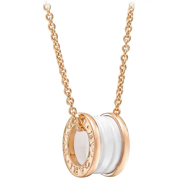 [AuraEcho Jewelry]ZERO 1 WHITE CERAMIC PINK GOLD DIAMOND NECKLACE