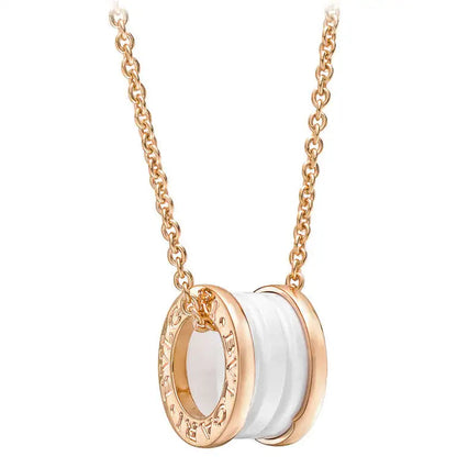 [AuraEcho Jewelry]ZERO 1 WHITE CERAMIC PINK GOLD DIAMOND NECKLACE