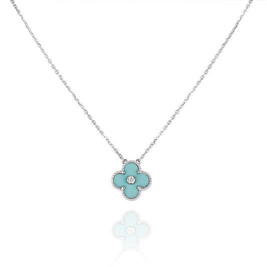 [AuraEcho Jewelry]CLOVER 1 DIAMOND LIGHT BLUE SILVER NECKLACE