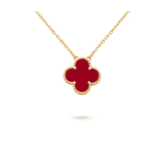 [AuraEcho Jewelry]CLOVER 15MM CARNELIAN SINGLE FLOWER NECKLACE