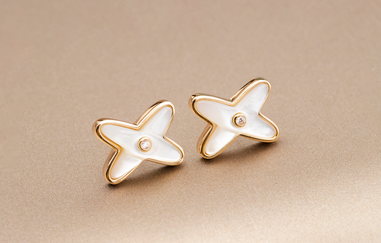 [AuraEcho Jewelry]JEUX DE WHITE MOP ROSE GOLD DIAMOND EARRINGS
