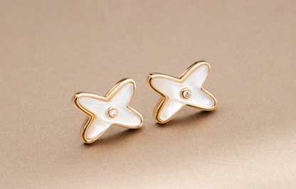 [AuraEcho Jewelry]JEUX DE WHITE MOP ROSE GOLD DIAMOND EARRINGS