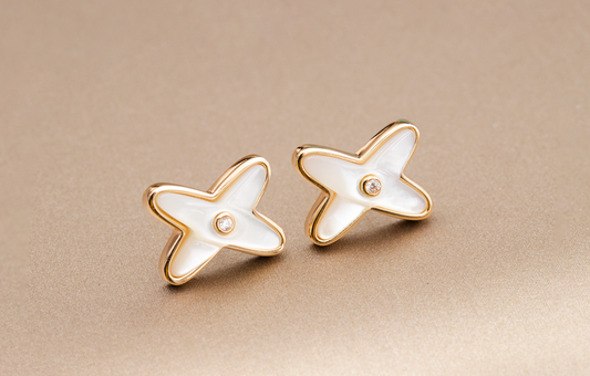 [AuraEcho Jewelry]JEUX DE WHITE MOP PINK GOLD DIAMOND EARRINGS