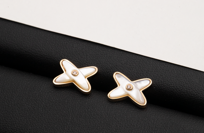 [AuraEcho Jewelry]JEUX DE WHITE MOP ROSE GOLD DIAMOND EARRINGS