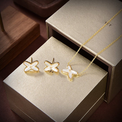 [AuraEcho Jewelry]JEUX DE WHITE MOP GOLD DIAMOND EARRINGS