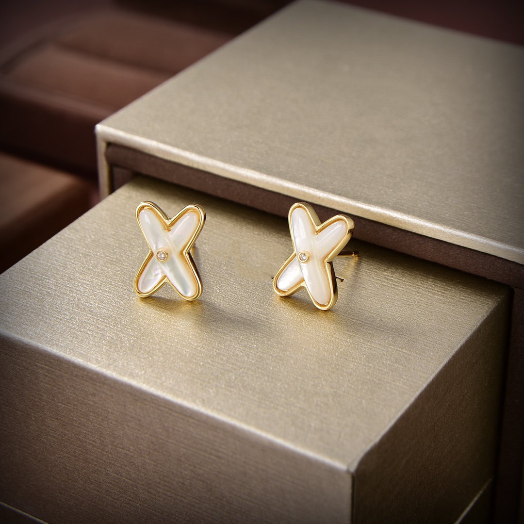 [AuraEcho Jewelry]JEUX DE WHITE MOP GOLD DIAMOND EARRINGS
