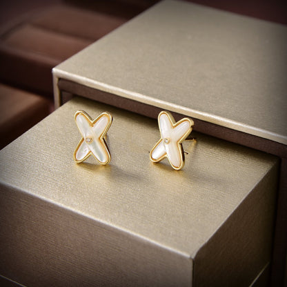 [AuraEcho Jewelry]JEUX DE WHITE MOP GOLD DIAMOND EARRINGS