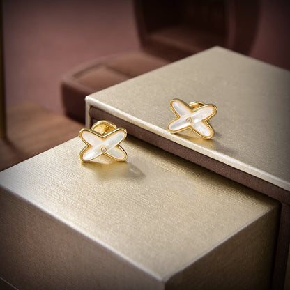 [AuraEcho Jewelry]JEUX DE WHITE MOP GOLD DIAMOND EARRINGS
