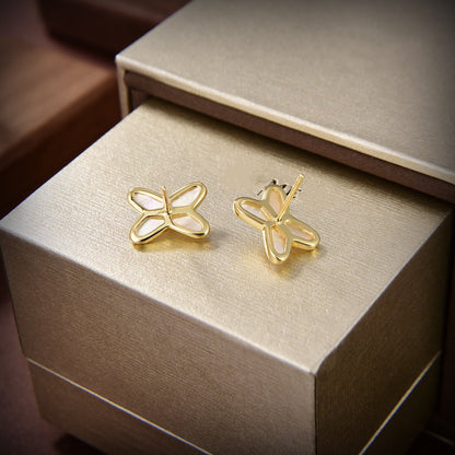 [AuraEcho Jewelry]JEUX DE WHITE MOP GOLD DIAMOND EARRINGS