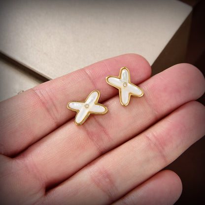 [AuraEcho Jewelry]JEUX DE WHITE MOP GOLD DIAMOND EARRINGS