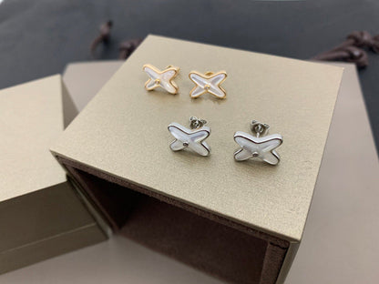 [AuraEcho Jewelry]JEUX DE WHITE MOP SILVER DIAMOND EARRINGS