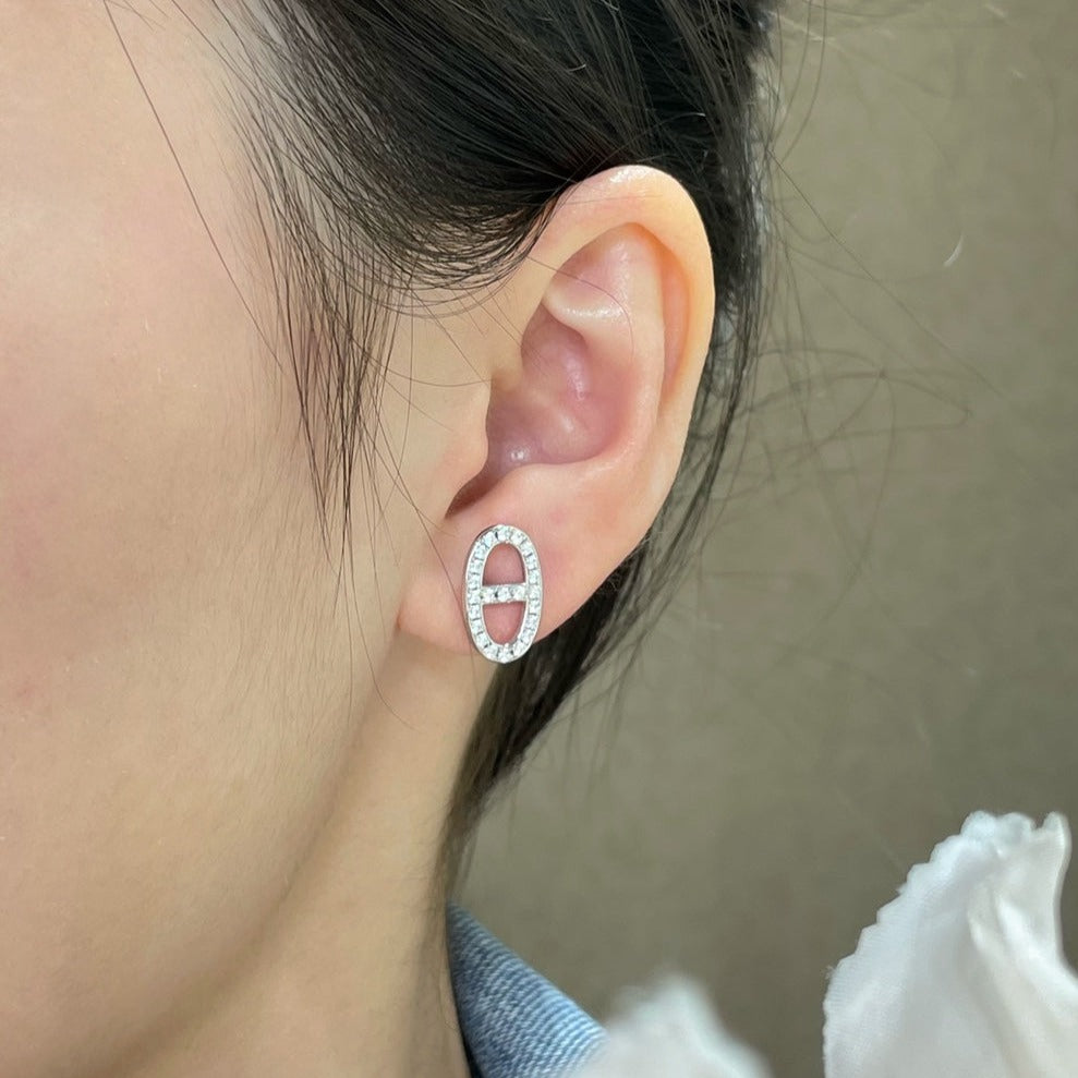 [AuraEcho Jewelry]HM FULL DIAMOND PIG NOSE STUD EARRINGS