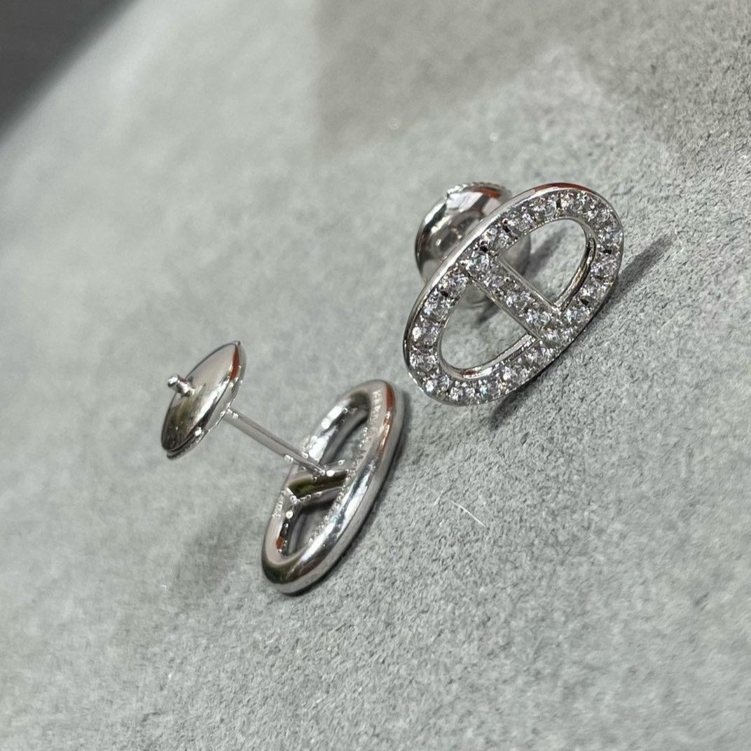 [AuraEcho Jewelry]HM FULL DIAMOND PIG NOSE STUD EARRINGS