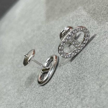 [AuraEcho Jewelry]HM FULL DIAMOND PIG NOSE STUD EARRINGS