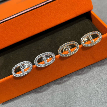 [AuraEcho Jewelry]HM FULL DIAMOND PIG NOSE STUD EARRINGS