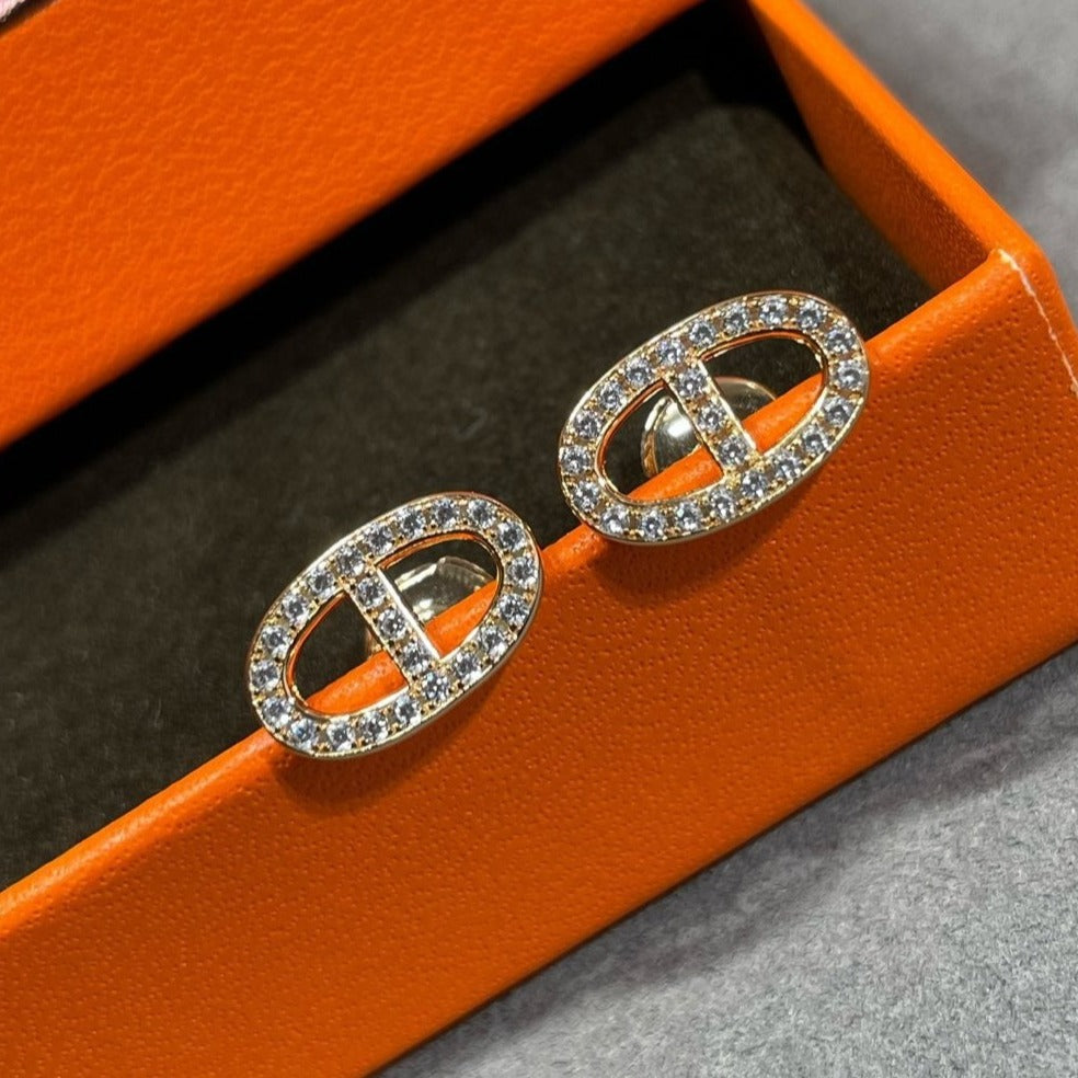 [AuraEcho Jewelry]HM FULL DIAMOND PIG NOSE STUD EARRINGS
