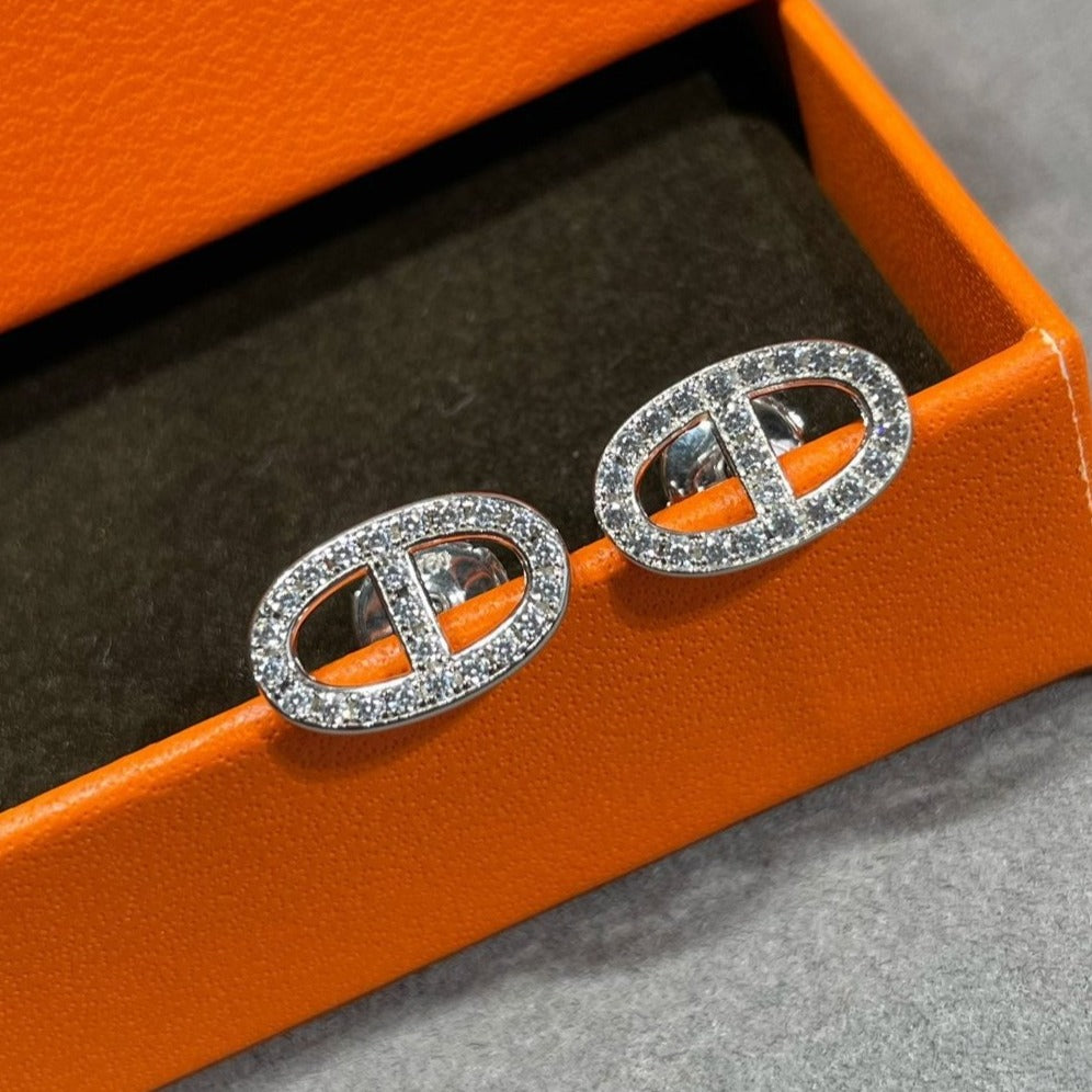 [AuraEcho Jewelry]HM FULL DIAMOND PIG NOSE STUD EARRINGS