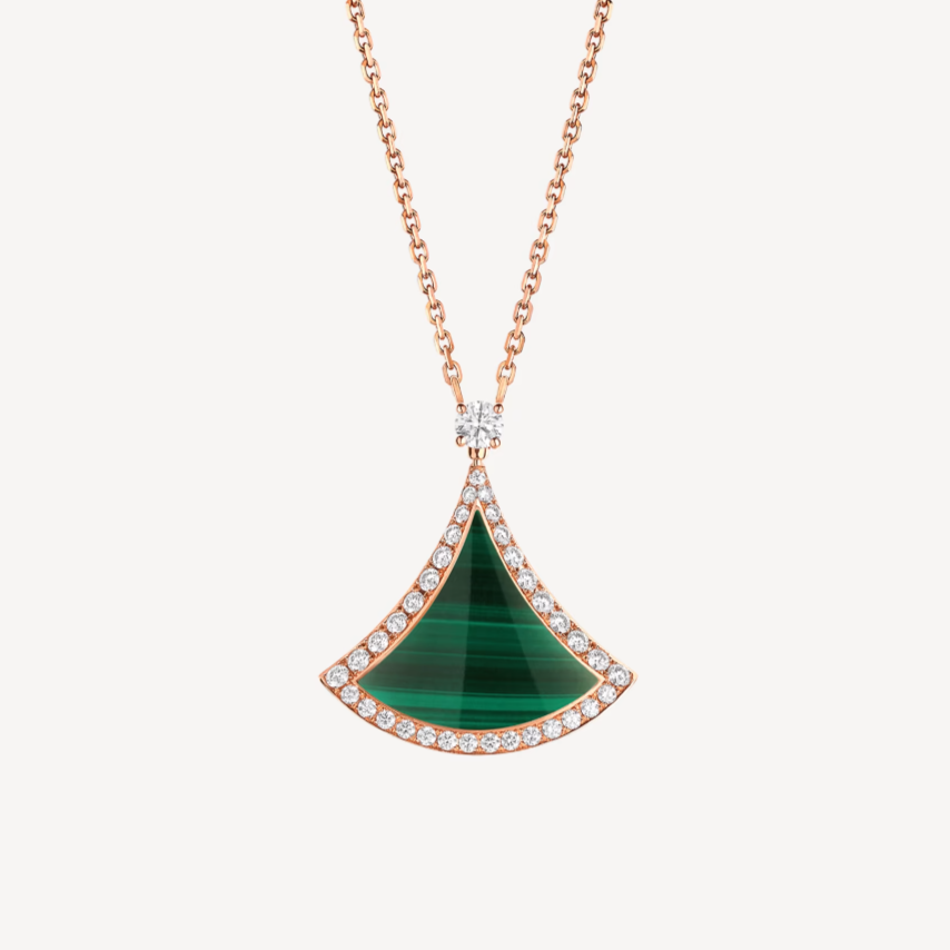 [AuraEcho Jewelry]DREAM MALACHITE DIAMOND PAVED PINK GOLD NECKLACE