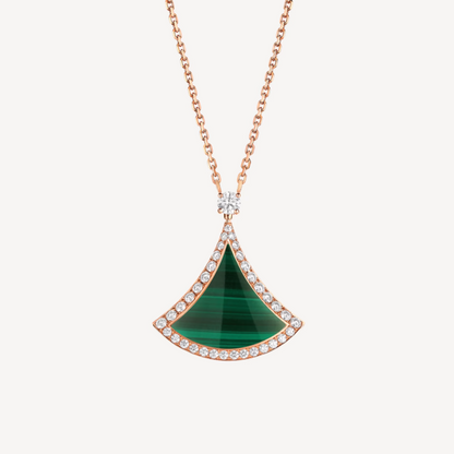 [AuraEcho Jewelry]DREAM MALACHITE DIAMOND PAVED PINK GOLD NECKLACE