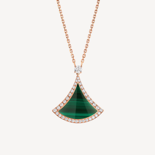 [AuraEcho Jewelry]DREAM MALACHITE DIAMOND PAVED PINK GOLD NECKLACE