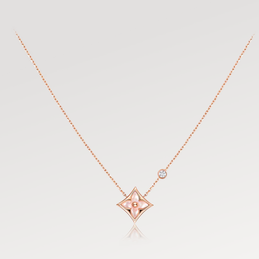[AuraEcho Jewelry]STAR PINK MOP 1 DIAMOND PINK GOLD NECKLACE
