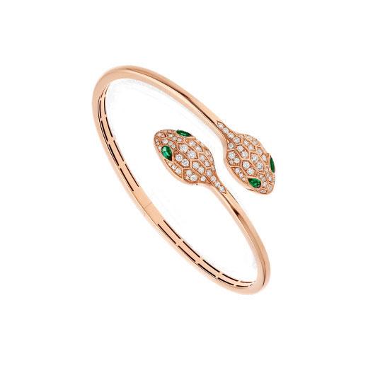 [AuraEcho Jewelry]SERPENTI BRACELET PINK GOLD MALACHITE DIAMOND DOUBLE SNAKE