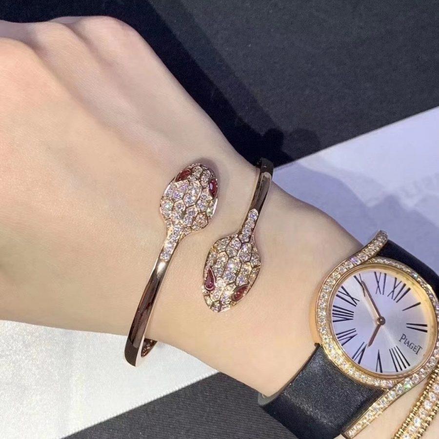 [AuraEcho Jewelry]SERPENTI BRACELET PINK GOLD DIAMOND DOUBLE SNAKE