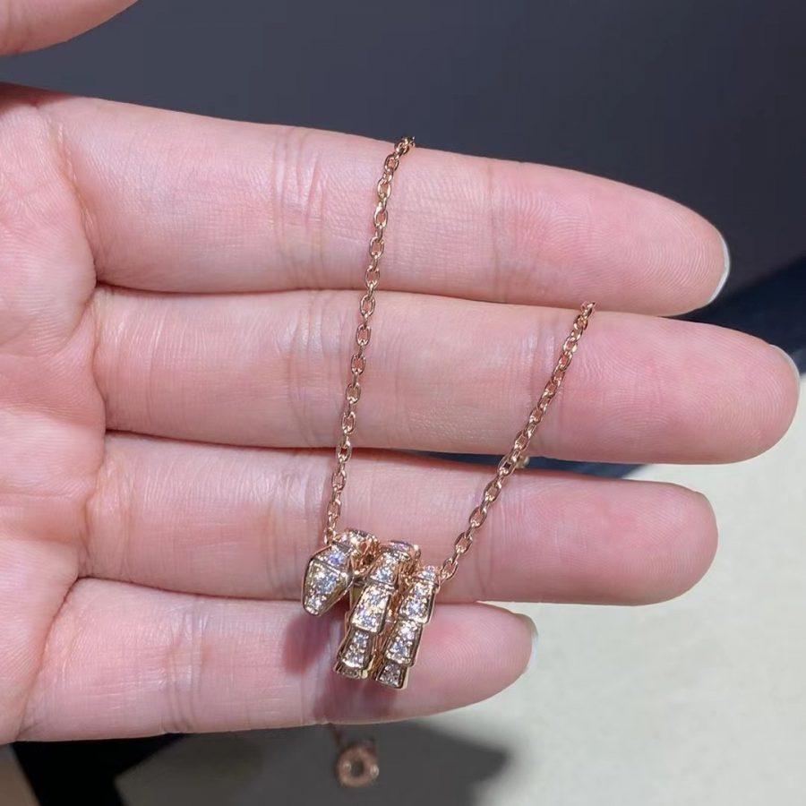 [AuraEcho Jewelry]SERPENTI PINK GOLD NECKLACE DOUBLE RING DIAMOND