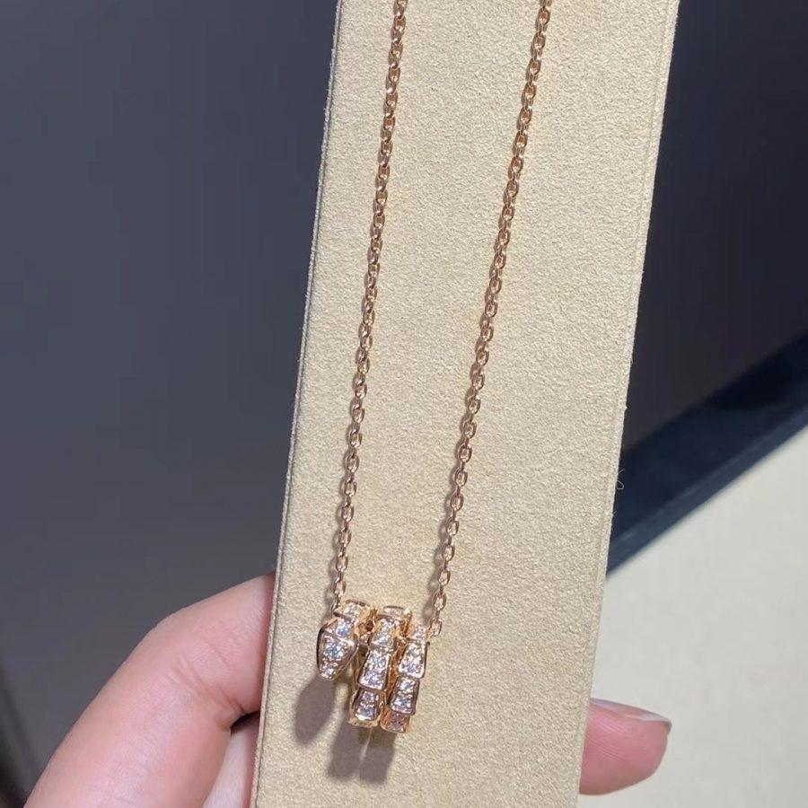 [AuraEcho Jewelry]SERPENTI PINK GOLD NECKLACE DOUBLE RING DIAMOND