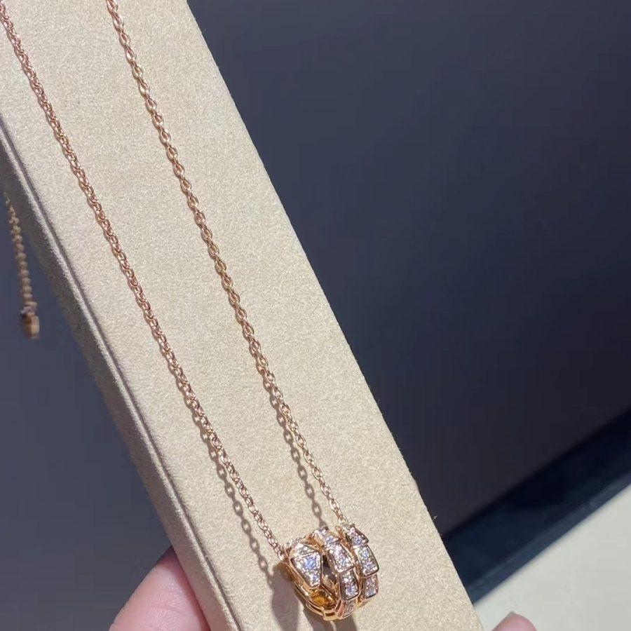 [AuraEcho Jewelry]SERPENTI PINK GOLD NECKLACE DOUBLE RING DIAMOND