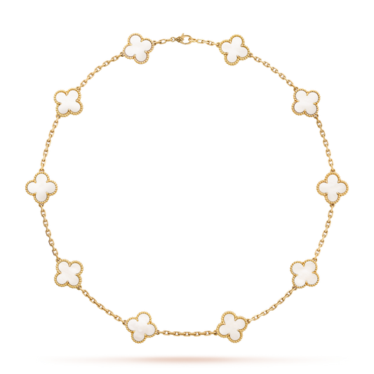 [AuraEcho]CLOVER 10 MOTIFS WHITE MOTHER OF PEARL NECKLACE