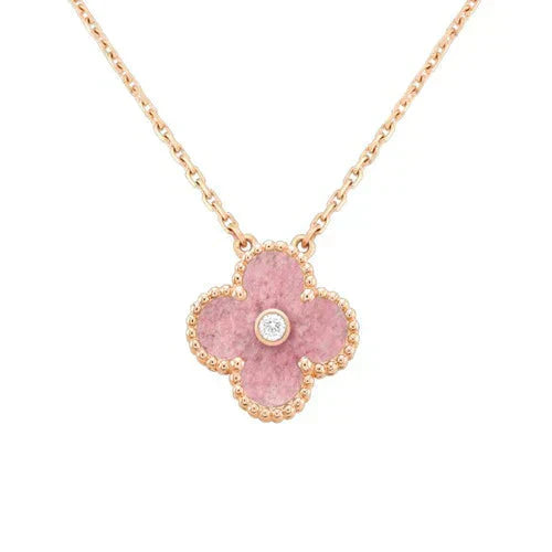 [AuraEcho Jewelry]CLOVER 15MM DIAMOND RHODONITE NECKLACE