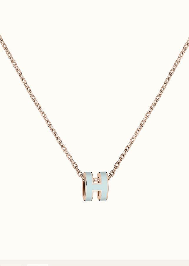 [AuraEcho Jewelry]POP H LIGHT BLUE NECKLACE