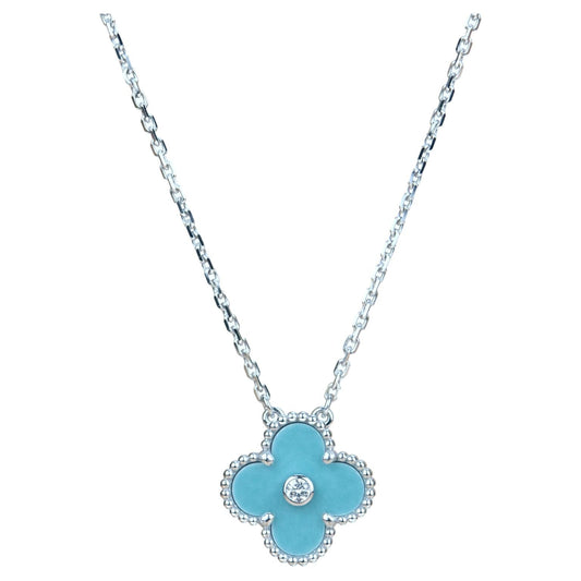 [AuraEcho Jewelry]CLOVER 15MM DIAMOND SVRES PORCELAIN  NECKLACE SILVER