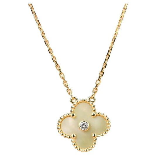 [AuraEcho Jewelry]CLOVER 15MM DIAMOND GOLD MOTHER OF PEARL NECKLACE