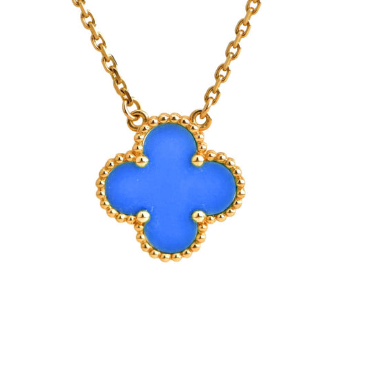 [AuraEcho Jewelry]CLOVER 15MM BLUE AGATE NECKLACE