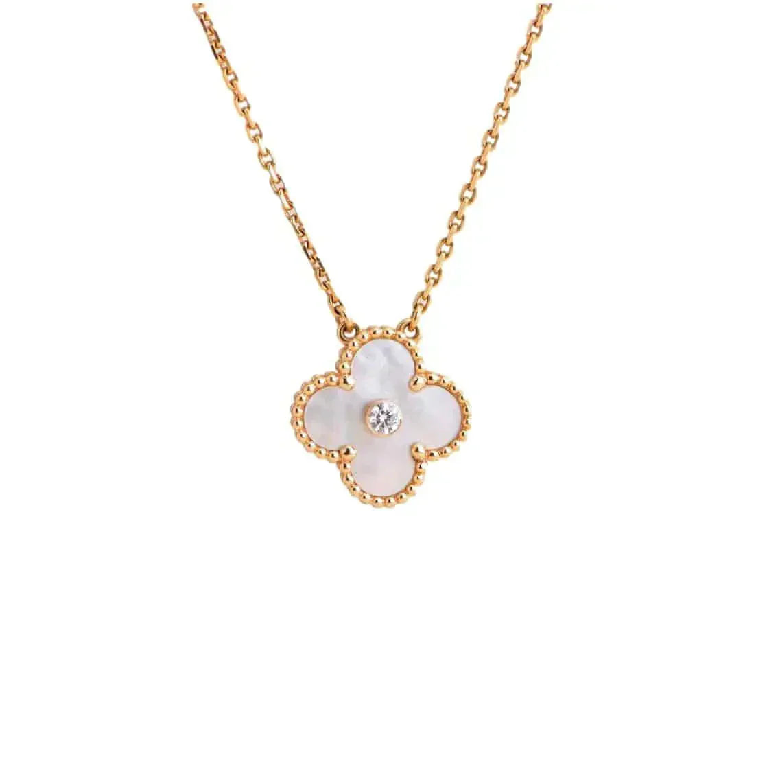 [AuraEcho Jewelry]CLOVER 15MM DIAMOND WHITE FRITILLARIA NECKLACE
