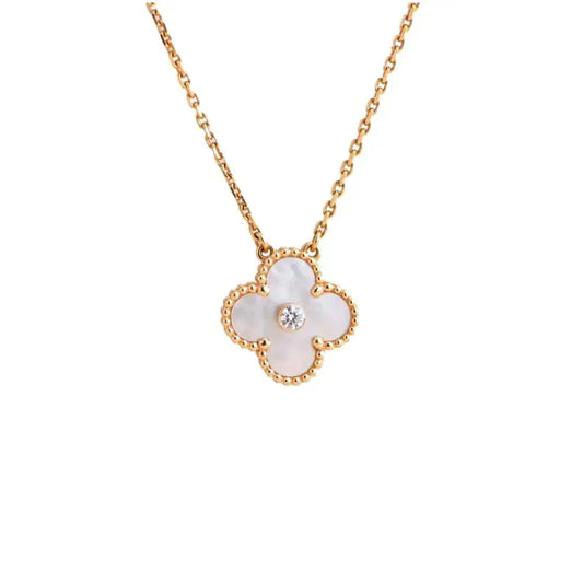 [AuraEcho Jewelry]CLOVER 15MM DIAMOND WHITE FRITILLARIA NECKLACE