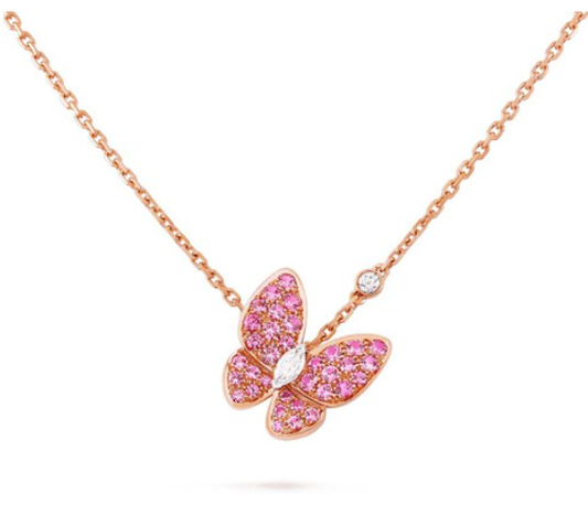 [AuraEcho Jewelry]BUTTERFLY RED DIAMOND ROSE GOLD NECKLACE
