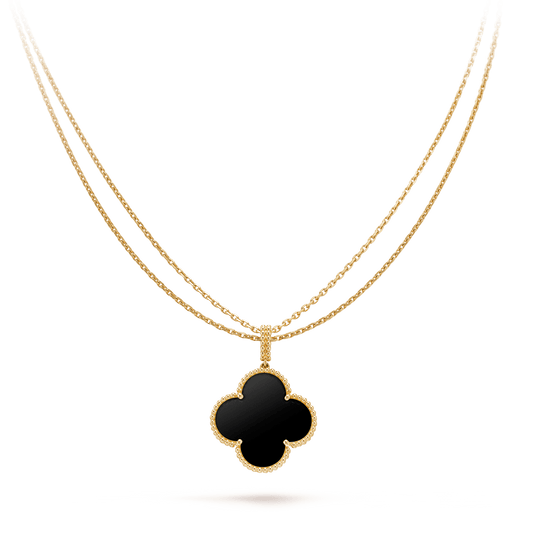 [AuraEcho Jewelry]CLOVER 25MM GOLD ONYX BIG CLOVER NECKLACE