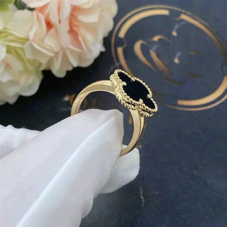 [AuraEcho Jewelry]CLOVER ONYX RING