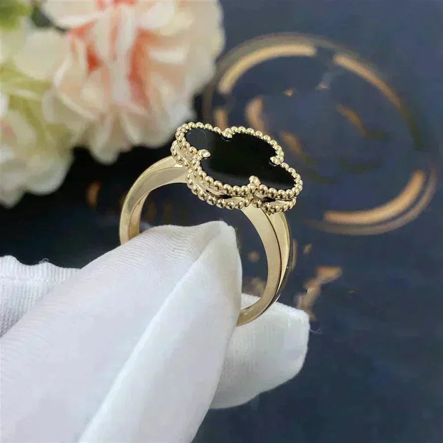 [AuraEcho Jewelry]CLOVER ONYX RING